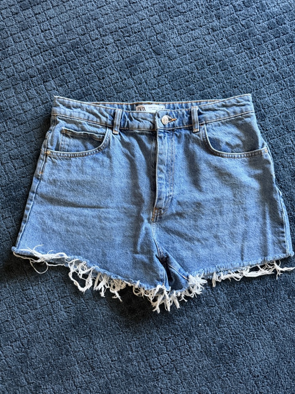 Zara Light Blue Frayed Hem Denim Cutoff Shorts